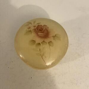 Vtg Alabaster Floral Rose Handcrafted Trinket Container‎